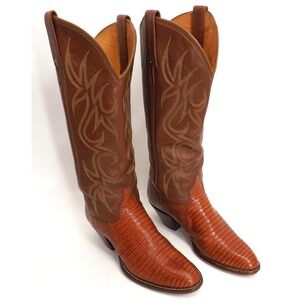 J Chisholm Exotic Lizard Skin Orange Brown Black Label Boots: Ladies: 6½ M